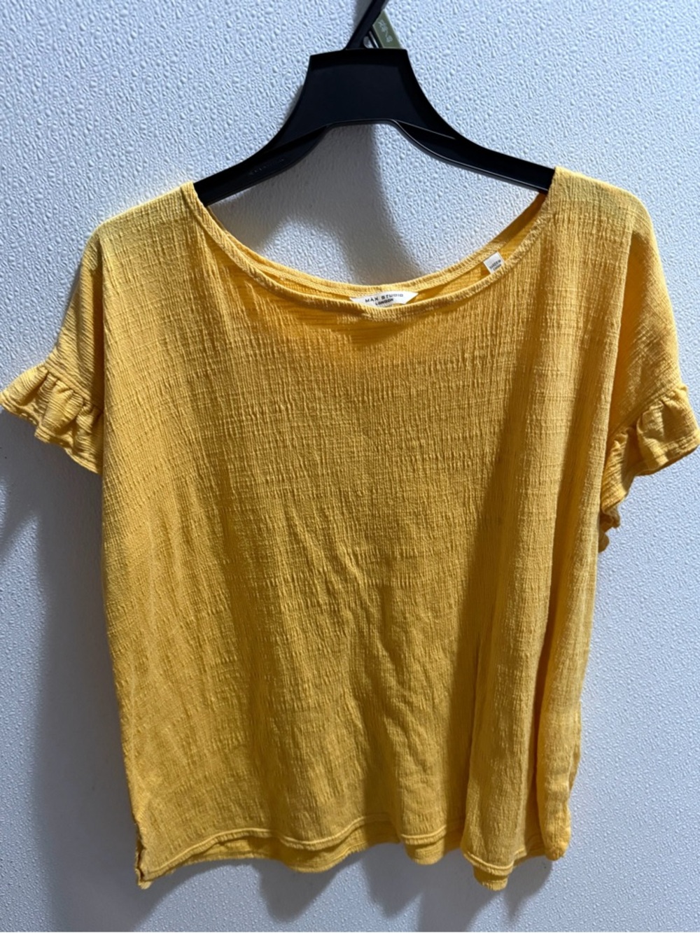 Max Studio Sunflower Yellow Ruffle Sleeve Short Sleeve Top